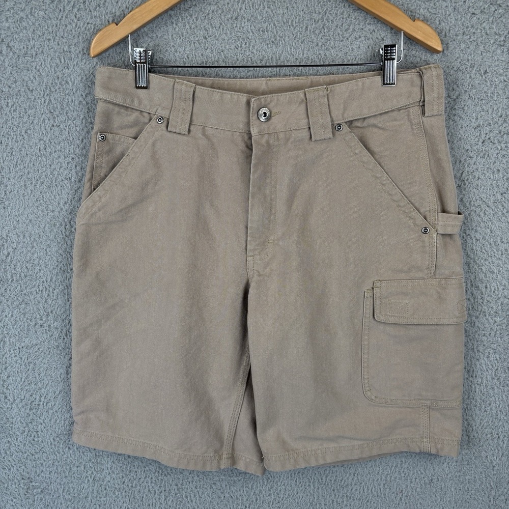 Duluth Trading CoolDry Fire Hose 11" Cargo Shorts Men's 34 Tan Work Adjustable